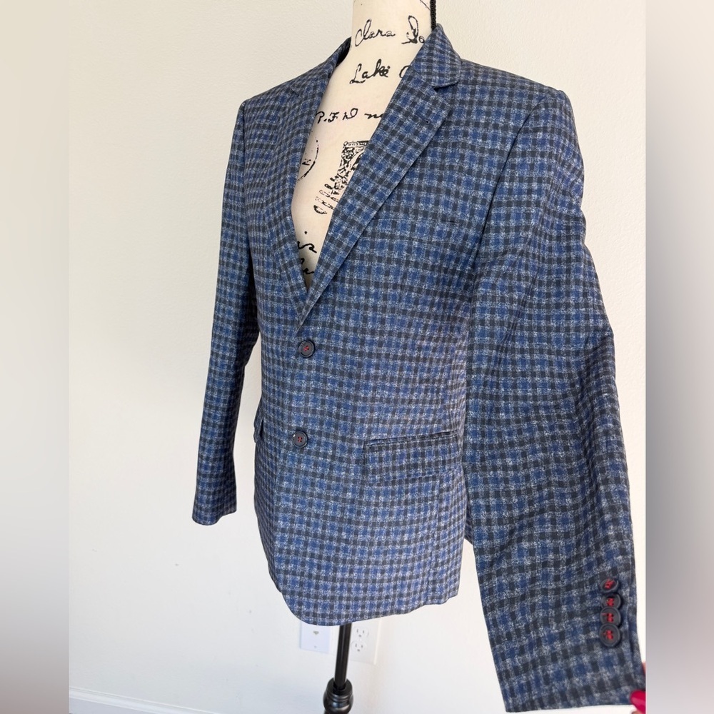 Akademiks Blazer Multi‎ Gingham Checkered Navy Sport Coat Brioni Style Academia - Picture 8 of 12